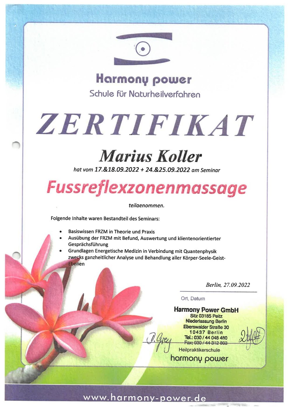 Foot Reflexology certificate