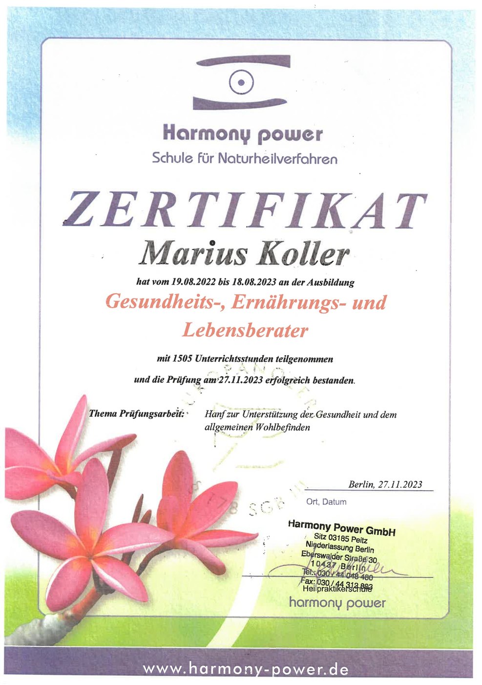Health, Nutrition & Life Coach certificate