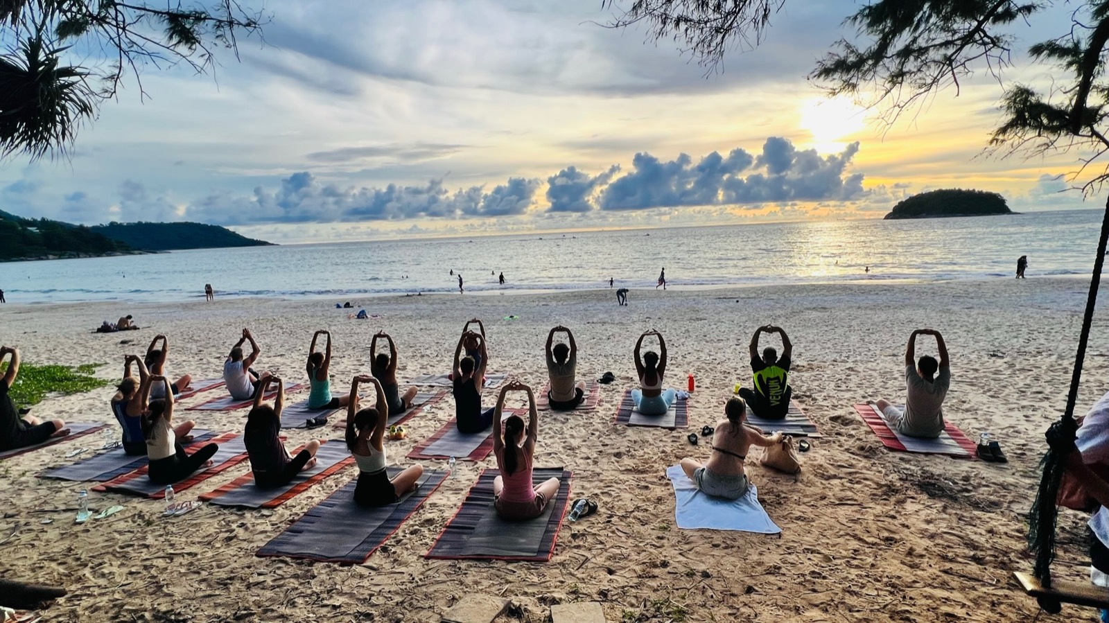 Leading a sunset Yoga class — Koh Samui
